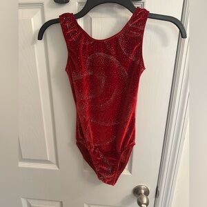 Motionwear leotard gymnastics dance red silver size petite adult PA velour